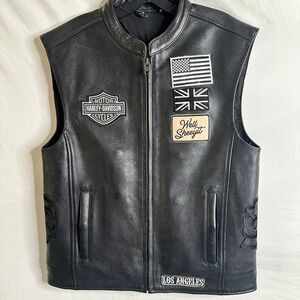 CUSTOM Harley Davidson Eagle Leather Unisex Black Biker Vest Embroidery Patch S